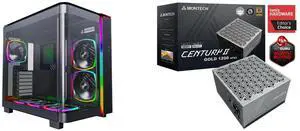 Montech KING 95 PRO Middle Tower Computer Case Black-KING 95 PRO (B) + MONTECH CENTURY II - 1200W High-End ATX Gaming Power Supply - 80 Plus Gold & Cybenetics Platinum - Fully Modular - ATX 3.1 & PCIe 5.1 Ready with 12V-2x6 Cable - 10 Years Warranty