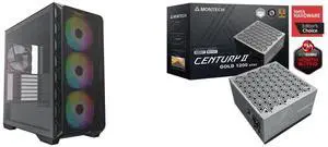 Montech AIR 903 MAX, E-ATX Mid Tower Case, High Airflow, 3x 140mm ARGB PWM & 1x 140mm PWM Fans Pre-installed, Tempered Glass Side Panel, Mesh Front, TYPE-C, Support 4090 GPUs, Black MONTECH CENTURY II - 1200W High-End ATX Gaming Power Suppl