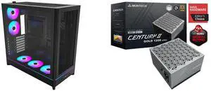 MONTECH HS01 PRO, ATX Mid-Tower PC Case, Gaming PC, High-Airflow, Reversible Layout, Mesh Front Panel, 5x ARGB PWM Fan Pre-Installed, Sink-in Design, Toolless Panels, Black MONTECH CENTURY II - 1200W High-End ATX Gaming Power Supply - 80 Pl