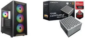 Montech XR Wood ATX Cases Black + MONTECH CENTURY II - 1050W High-End ATX Gaming Power Supply - 80 Plus Gold & Cybenetics Platinum - Fully Modular -  ATX 3.1 & PCIe 5.1 Ready with 12V-2x6 Cable - 10 Years Warranty