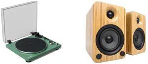 Kanto OBI3 Belt Drive Turntable w/Bluetooth 5.3 & Preamp | Pitch Control | AT3600L Cartridge | Aluminum Platter | Matte Green and Kanto YU4 Powered Bookshelf Speakers with Built-In Bluetooth - Pair (Bamboo) Kanto OBI3 Belt Drive Turntable w/Bluetooth 5.3 & Preamp | Pitch Control | AT3600L Cartridge | Aluminum Platter | Matte Green and Kanto YU4 Powered Bookshelf Speakers with Built-In Bluetooth - Pair (Bamboo)