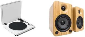 Kanto OBI3 Belt Drive Turntable w/Bluetooth 5.3 & Preamp | Pitch Control | AT3600L Cartridge | Aluminum Platter | Matte White and Kanto YU4 Powered Bookshelf Speakers with Built-In Bluetooth - Pair (Bamboo) Kanto OBI3 Belt Drive Turntable w/Bluetooth 5.3 & Preamp | Pitch Control | AT3600L Cartridge | Aluminum Platter | Matte White and Kanto YU4 Powered Bookshelf Speakers with Built-In Bluetooth - Pair (Bamboo)
