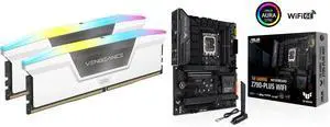 CORSAIR Vengeance RGB 32GB (2 x 16GB) 288-Pin PC RAM DDR5 6400 (PC5 51200) Desktop Memory Model CMH32GX5M2N6400C36W ASUS TUF Gaming Z790-Plus WiFi  LGA 1700(Intel14th & 13th & 12th Gen) ATX gaming motherboard(PCIe 5.0, DDR5,4xM.2 Slots,16+1