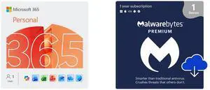 Microsoft 365 Personal | 12-Month Subscription, 1 person | Word, Excel, PowerPoint | 1TB OneDrive cloud storage | PC/Mac Instant Download Malwarebytes Premium - 1 -Device / 1 Year - Download