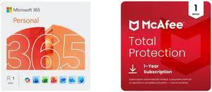 Microsoft 365 Personal | 12-Month Subscription, 1 person | Word, Excel, PowerPoint | 1TB OneDrive cloud storage | PC/Mac Instant Download McAfee Total Protection  (Windows, macOS, Android, iOS, ChromeOS) 2026 | 1 Device | Includes Antivirus