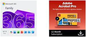 Microsoft 365 Family | 12-Month Subscription, Up to 6 People | Word, Excel, PowerPoint | 1TB OneDrive Cloud Storage | PC/MAC Instant Download Acrobat Pro - 12-Month Subscription | PDF Software | Convert, Edit, E-Sign, Protect |Activation Re