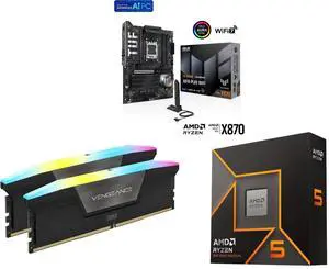 Motherboard Memory CPU Combo - ASUS TUF GAMING X870-PLUS WIFI Bundle with Corsair CMH32GX5M2E6000C36 and AMD Ryzen 5 9600X Motherboard Memory CPU Combo - ASUS TUF GAMING X870-PLUS WIFI Bundle with Corsair CMH32GX5M2E6000C36 and AMD Ryzen 5 9600X