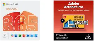 Microsoft 365 Personal | 12-Month Subscription, 1 person | Word, Excel, PowerPoint | 1TB OneDrive cloud storage | PC/Mac Instant Download Acrobat Pro - 12-Month Subscription | PDF Software | Convert, Edit, E-Sign, Protect |Activation Requir Microsoft 365 Personal | 12-Month Subscription, 1 person | Word, Excel, PowerPoint | 1TB OneDrive cloud storage | PC/Mac Instant Download Acrobat Pro - 12-Month Subscription | PDF Software | Convert, Edit, E-Sign, Protect |Activation Requir