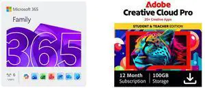 Microsoft 365 Family | 12-Month Subscription, Up to 6 People | Word, Excel, PowerPoint | 1TB OneDrive Cloud Storage | PC/MAC Instant Download Adobe Creative Cloud Pro | Student & Teacher Edition | 20+ creative apps plus 100GB Storage | 12-M Microsoft 365 Family | 12-Month Subscription, Up to 6 People | Word, Excel, PowerPoint | 1TB OneDrive Cloud Storage | PC/MAC Instant Download Adobe Creative Cloud Pro | Student & Teacher Edition | 20+ creative apps plus 100GB Storage | 12-M