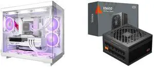 PCCOOLER CPS C3 T500 ARGB PC Case, Dual-Chamber Mid-Tower ATX Case, Desktop Computer Case w/ 6 ARGB Fans Pre-installed w/ Fan Hub, Column-Free Design, Tempered Glass, USB 3.1 Gen 2 Type-C, White and PCCOOLER CPS KN650 Fully Modular Power Supply, 80 PLUS Gold 650W PSU, Native 12V-2x6 Connector, ATX 3.1 & PCIe 5.1 Ready, Dual CPU Power Cables, 105°C Rated Japanese Capacitors, P3-KN650-G1F PCCOOLER CPS C3 T500 ARGB PC Case, Dual-Chamber Mid-Tower ATX Case, Desktop Computer Case w/ 6 ARGB Fans Pre-installed w/ Fan Hub, Column-Free Design, Tempered Glass, USB 3.1 Gen 2 Type-C, White and PCCOOLER CPS KN650 Fully Modular Power Supply, 80 PLUS Gold 650W PSU, Native 12V-2x6 Connector, ATX 3.1 & PCIe 5.1 Ready, Dual CPU Power Cables, 105°C Rated Japanese Capacitors, P3-KN650-G1F