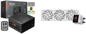 PCCOOLER CPS YN1000 Fully Modular Power Supply, 80 PLUS Gold 1000W PSU, 12V-2x6 Cable, ATX 3.1 & PCIe 5.1 Ready, 105°C Rated Japanese Capacitors, ECO Mode, 135mm FDB Fan, 10 Years Warranty and PCCOOLER CPS DS360 Display AIO CPU Liquid Cooler, 360mm Radiator, 315W TDP, ARGB LEDs & Customizable 2.4" IPS LCD Display, Ceramic Bearing, for Intel LGA 1851/1700/1200/115X & AMD AM5/AM4, White PCCOOLER CPS YN1000 Fully Modular Power Supply, 80 PLUS Gold 1000W PSU, 12V-2x6 Cable, ATX 3.1 & PCIe 5.1 Ready, 105°C Rated Japanese Capacitors, ECO Mode, 135mm FDB Fan, 10 Years Warranty and PCCOOLER CPS DS360 Display AIO CPU Liquid Cooler, 360mm Radiator, 315W TDP, ARGB LEDs & Customizable 2.4" IPS LCD Display, Ceramic Bearing, for Intel LGA 1851/1700/1200/115X & AMD AM5/AM4, White