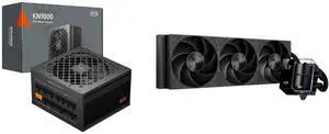 PCCOOLER CPS KN1000 Fully Modular Power Supply, 80 PLUS Gold 1000W PSU, Native 12V-2x6 Connector, ATX 3.1 & PCIe 5.1 Ready, Dual CPU Power Cables, 105°C Rated Japanese Capacitors, P3-KN1000-G1F and PCCOOLER CPS DS360Pro Digital AlO CPU Liquid Cooler, 360mm Radiator, 310W TDP, ARGB LEDs & Digital Display, Aluminum Pump Cover, for Intel LGA20XX/1851/1700/1200/115X & AMD AM5/AM4, Black PCCOOLER CPS KN1000 Fully Modular Power Supply, 80 PLUS Gold 1000W PSU, Native 12V-2x6 Connector, ATX 3.1 & PCIe 5.1 Ready, Dual CPU Power Cables, 105°C Rated Japanese Capacitors, P3-KN1000-G1F and PCCOOLER CPS DS360Pro Digital AlO CPU Liquid Cooler, 360mm Radiator, 310W TDP, ARGB LEDs & Digital Display, Aluminum Pump Cover, for Intel LGA20XX/1851/1700/1200/115X & AMD AM5/AM4, Black