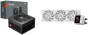 PCCOOLER CPS KN1000 Fully Modular Power Supply, 80 PLUS Gold 1000W PSU, Native 12V-2x6 Connector, ATX 3.1 & PCIe 5.1 Ready, Dual CPU Power Cables, 105°C Rated Japanese Capacitors, P3-KN1000-G1F and PCCOOLER CPS DS360 Display AIO CPU Liquid Cooler, 360mm Radiator, 315W TDP, ARGB LEDs & Customizable 2.4" IPS LCD Display, Ceramic Bearing, for Intel LGA 1851/1700/1200/115X & AMD AM5/AM4, White PCCOOLER CPS KN1000 Fully Modular Power Supply, 80 PLUS Gold 1000W PSU, Native 12V-2x6 Connector, ATX 3.1 & PCIe 5.1 Ready, Dual CPU Power Cables, 105°C Rated Japanese Capacitors, P3-KN1000-G1F and PCCOOLER CPS DS360 Display AIO CPU Liquid Cooler, 360mm Radiator, 315W TDP, ARGB LEDs & Customizable 2.4" IPS LCD Display, Ceramic Bearing, for Intel LGA 1851/1700/1200/115X & AMD AM5/AM4, White