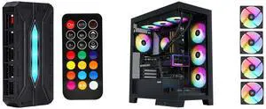 SAMA 20-Port Case Fan Hub with Remote, SATA Power 10-Port 4-Pin PWM Fan Speed and 10-Port 3-Pin ARGB Lighting Controller and SAMA V50 Black Mid Tower PC Case, 4x120mm ARGB PWM Fan Pre-Install for Efficient Cooling, Compatible ATX/MATX/ITX Motherboards and Back-Connect Design Supports 360mm Water Cooling and 40 Series GPU SAMA 20-Port Case Fan Hub with Remote, SATA Power 10-Port 4-Pin PWM Fan Speed and 10-Port 3-Pin ARGB Lighting Controller and SAMA V50 Black Mid Tower PC Case, 4x120mm ARGB PWM Fan Pre-Install for Efficient Cooling, Compatible ATX/MATX/ITX Motherboards and Back-Connect Design Supports 360mm Water Cooling and 40 Series GPU
