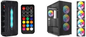 SAMA 20-Port Case Fan Hub with Remote, SATA Power 10-Port 4-Pin PWM Fan Speed and 10-Port 3-Pin ARGB Lighting Controller and SAMA S40 Black ATX Mid Tower Case - High Airflow, 4x 120mm ARGB PWM Fans, Tempered Glass, Mesh Front, Type-C, Supports ATX/M-ATX/ITX & 4090 GPUs - Computer Case SAMA 20-Port Case Fan Hub with Remote, SATA Power 10-Port 4-Pin PWM Fan Speed and 10-Port 3-Pin ARGB Lighting Controller and SAMA S40 Black ATX Mid Tower Case - High Airflow, 4x 120mm ARGB PWM Fans, Tempered Glass, Mesh Front, Type-C, Supports ATX/M-ATX/ITX & 4090 GPUs - Computer Case