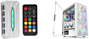 SAMA 20-Port Case Fan Hub with Remote, SATA Power 10-Port 4-Pin PWM Fan Speed and 10-Port 3-Pin ARGB Lighting Controller and SAMA 3509 White Mid Tower Gaming PC Case with Door Open Tempered Glass, 4 Pre-installed RGB Airflow Cooling Fans SAMA 20-Port Case Fan Hub with Remote, SATA Power 10-Port 4-Pin PWM Fan Speed and 10-Port 3-Pin ARGB Lighting Controller and SAMA 3509 White Mid Tower Gaming PC Case with Door Open Tempered Glass, 4 Pre-installed RGB Airflow Cooling Fans