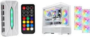 SAMA 20-Port Case Fan Hub with Remote, SATA Power 10-Port 4-Pin PWM Fan Speed and 10-Port 3-Pin ARGB Lighting Controller and SAMA V40 White ATX Mid Tower PC Case, 6 Pre-Installed 120mm ARGB PWM Fans, Dual Tempered Glass Panels, Vertical Airflow Design, Gaming Computer Case for ATX/Micro-ATX/ITX Motherboard SAMA 20-Port Case Fan Hub with Remote, SATA Power 10-Port 4-Pin PWM Fan Speed and 10-Port 3-Pin ARGB Lighting Controller and SAMA V40 White ATX Mid Tower PC Case, 6 Pre-Installed 120mm ARGB PWM Fans, Dual Tempered Glass Panels, Vertical Airflow Design, Gaming Computer Case for ATX/Micro-ATX/ITX Motherboard