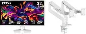 MSI 32" UHD 4K 240Hz AMD FreeSync Premium Pro & G-Sync Compatible 0.03ms HDR400 USB-C white OLED Gaming Computer Monitor with Height Adjustable, Pivot, Swivel & Tilt Stand MPG 321URXW QD-OLED MSI MAG MT201DW - Premium Heavy Duty Dual Monit MSI 32" UHD 4K 240Hz AMD FreeSync Premium Pro & G-Sync Compatible 0.03ms HDR400 USB-C white OLED Gaming Computer Monitor with Height Adjustable, Pivot, Swivel & Tilt Stand MPG 321URXW QD-OLED MSI MAG MT201DW - Premium Heavy Duty Dual Monit