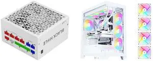 SAMA Black Hole 750W White 80PLUS Gold Power Supply ATX3.0 PCIE 5.0 Full Voltage PSU 12VHPWR Full Modular ECO FDB Silent Fan ATX Gaming Power Supply Support 3090Ti 4070Ti 4080 GPU White and SAMA V50 White Mid Tower PC Case, 4x120mm ARGB PWM Fan Pre-Install for Efficient Cooling, Compatible ATX/MATX/ITX Motherboards and Back-Connect Design Supports 360mm Water Cooling and 40 Series GPU SAMA Black Hole 750W White 80PLUS Gold Power Supply ATX3.0 PCIE 5.0 Full Voltage PSU 12VHPWR Full Modular ECO FDB Silent Fan ATX Gaming Power Supply Support 3090Ti 4070Ti 4080 GPU White and SAMA V50 White Mid Tower PC Case, 4x120mm ARGB PWM Fan Pre-Install for Efficient Cooling, Compatible ATX/MATX/ITX Motherboards and Back-Connect Design Supports 360mm Water Cooling and 40 Series GPU