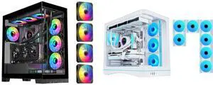 SAMA 4503 Dual USB3.0 and Type C Tempered Glass ATX Mid Tower Gaming PC Computer Case, w/ 4 x 120mm ARGB Fans (3 x MB Side, 1 x Rear) Pre-Installed, Back Plug Motherboard Design and SAMA V62 Mid-Tower PC Case, 7x120mm Pre-Installed ARGB PWM Fans, 4mm Tempered Glass, USB 3.1 Type-C & USB 3.0 Ports, 7 Slots, Support ATX/MATX/ITX, Back-Connect Ready, White SAMA 4503 Dual USB3.0 and Type C Tempered Glass ATX Mid Tower Gaming PC Computer Case, w/ 4 x 120mm ARGB Fans (3 x MB Side, 1 x Rear) Pre-Installed, Back Plug Motherboard Design and SAMA V62 Mid-Tower PC Case, 7x120mm Pre-Installed ARGB PWM Fans, 4mm Tempered Glass, USB 3.1 Type-C & USB 3.0 Ports, 7 Slots, Support ATX/MATX/ITX, Back-Connect Ready, White