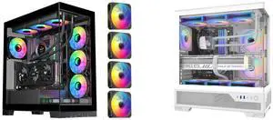 SAMA 4503 Dual USB3.0 and Type C Tempered Glass ATX Mid Tower Gaming PC Computer Case, w/ 4 x 120mm ARGB Fans (3 x MB Side, 1 x Rear) Pre-Installed, Back Plug Motherboard Design and SAMA V43 Mid-Tower PC Case, 6 x 120mm PWM ARGB Fans, 4mm Tempered Glass, USB3.1 Type-C + USB 3.0 Ports, 7 Slots, Pre-Installed PWM+ARGB HUB, Supports ATX/M-ATX/ITX, White SAMA 4503 Dual USB3.0 and Type C Tempered Glass ATX Mid Tower Gaming PC Computer Case, w/ 4 x 120mm ARGB Fans (3 x MB Side, 1 x Rear) Pre-Installed, Back Plug Motherboard Design and SAMA V43 Mid-Tower PC Case, 6 x 120mm PWM ARGB Fans, 4mm Tempered Glass, USB3.1 Type-C + USB 3.0 Ports, 7 Slots, Pre-Installed PWM+ARGB HUB, Supports ATX/M-ATX/ITX, White