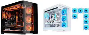 SAMA 2851 ATX Mid-Tower PC Gaming Case, High-Airflow, Sturdy Curved Tempered Glass Front, 4 ARGB PWM Fan Pre-installed with Fan Hub, Black and SAMA V62 Mid-Tower PC Case, 7x120mm Pre-Installed ARGB PWM Fans, 4mm Tempered Glass, USB 3.1 Type-C & USB 3.0 Ports, 7 Slots, Support ATX/MATX/ITX, Back-Connect Ready, White SAMA 2851 ATX Mid-Tower PC Gaming Case, High-Airflow, Sturdy Curved Tempered Glass Front, 4 ARGB PWM Fan Pre-installed with Fan Hub, Black and SAMA V62 Mid-Tower PC Case, 7x120mm Pre-Installed ARGB PWM Fans, 4mm Tempered Glass, USB 3.1 Type-C & USB 3.0 Ports, 7 Slots, Support ATX/MATX/ITX, Back-Connect Ready, White