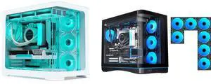 SAMA 2851 ATX Mid-Tower PC Gaming Case, High-Airflow, Sturdy Curved Tempered Glass Front, 4 ARGB PWM Fan Pre-installed with Fan Hub, White and SAMA V62 Mid-Tower PC Case, 7x120mm Pre-Installed ARGB PWM Fans, 4mm Tempered Glass, USB 3.1 Type-C & USB 3.0 Ports, 7 Slots, Support ATX/MATX/ITX, Back-Connect Ready, Black SAMA 2851 ATX Mid-Tower PC Gaming Case, High-Airflow, Sturdy Curved Tempered Glass Front, 4 ARGB PWM Fan Pre-installed with Fan Hub, White and SAMA V62 Mid-Tower PC Case, 7x120mm Pre-Installed ARGB PWM Fans, 4mm Tempered Glass, USB 3.1 Type-C & USB 3.0 Ports, 7 Slots, Support ATX/MATX/ITX, Back-Connect Ready, Black