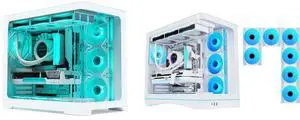 SAMA 2851 ATX Mid-Tower PC Gaming Case, High-Airflow, Sturdy Curved Tempered Glass Front, 4 ARGB PWM Fan Pre-installed with Fan Hub, White and SAMA V62 Mid-Tower PC Case, 7x120mm Pre-Installed ARGB PWM Fans, 4mm Tempered Glass, USB 3.1 Type-C & USB 3.0 Ports, 7 Slots, Support ATX/MATX/ITX, Back-Connect Ready, White SAMA 2851 ATX Mid-Tower PC Gaming Case, High-Airflow, Sturdy Curved Tempered Glass Front, 4 ARGB PWM Fan Pre-installed with Fan Hub, White and SAMA V62 Mid-Tower PC Case, 7x120mm Pre-Installed ARGB PWM Fans, 4mm Tempered Glass, USB 3.1 Type-C & USB 3.0 Ports, 7 Slots, Support ATX/MATX/ITX, Back-Connect Ready, White
