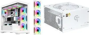 SAMA SV01 Gaming PC Case Computer Mid Tower ATX Case White with 4 Addressable RGB Fans Pre-Installed, Back Plug Motherboard Design, Tempered Glass Transparent Side Panel and SAMA GT650WH White 80 PLUS Gold Fully Modular ATX Power Supply - ATX 3.1 & PCIe 5.1 Compliant - Japanese Capacitors - FDB Fan with Auto Speed Control - 5 Year Warranty SAMA SV01 Gaming PC Case Computer Mid Tower ATX Case White with 4 Addressable RGB Fans Pre-Installed, Back Plug Motherboard Design, Tempered Glass Transparent Side Panel and SAMA GT650WH White 80 PLUS Gold Fully Modular ATX Power Supply - ATX 3.1 & PCIe 5.1 Compliant - Japanese Capacitors - FDB Fan with Auto Speed Control - 5 Year Warranty
