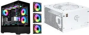 SAMA SV02 ATX Computer Gaming PC Case Mid Tower Black with 3 ARGB Fans Pre-Installed, Tempered Glass Transparent Side Panel,BTF Back Plug Motherboard Design and SAMA GT750WH White 80 PLUS Gold Fully Modular ATX Power Supply - ATX 3.1 & PCIe 5.1 Compliant - Japanese Capacitors - FDB Fan with Auto Speed Control - 5 Year Warranty SAMA SV02 ATX Computer Gaming PC Case Mid Tower Black with 3 ARGB Fans Pre-Installed, Tempered Glass Transparent Side Panel,BTF Back Plug Motherboard Design and SAMA GT750WH White 80 PLUS Gold Fully Modular ATX Power Supply - ATX 3.1 & PCIe 5.1 Compliant - Japanese Capacitors - FDB Fan with Auto Speed Control - 5 Year Warranty