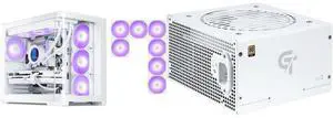 SAMA V60 PC Case, Mid-Tower Computer Case, A Curved Tempered Glass, 7 Pre-Installed ARGB PWM Fans and Fan Hub, USB Type-C, ATX/MATX/ITX Back-Connect Support, 360mm Liquid Cooler Compatible, White and SAMA GT850WH White 80 PLUS Gold Fully Modular ATX Power Supply - ATX 3.1 & PCIe 5.1 Compliant - Japanese Capacitors - FDB Fan with Auto Speed Control - 5 Year Warranty SAMA V60 PC Case, Mid-Tower Computer Case, A Curved Tempered Glass, 7 Pre-Installed ARGB PWM Fans and Fan Hub, USB Type-C, ATX/MATX/ITX Back-Connect Support, 360mm Liquid Cooler Compatible, White and SAMA GT850WH White 80 PLUS Gold Fully Modular ATX Power Supply - ATX 3.1 & PCIe 5.1 Compliant - Japanese Capacitors - FDB Fan with Auto Speed Control - 5 Year Warranty