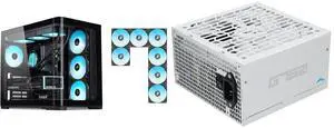 SAMA V60 PC Case, Mid-Tower Computer Case, A Curved Tempered Glass, 7 Pre-Installed ARGB PWM Fans and Fan Hub, USB Type-C, ATX/MATX/ITX Back-Connect Support, 360mm Liquid Cooler Compatible, Black and SAMA G750W ATX 3.1 Power Supply, 750W, Cybenetics Gold Standards, PCIe 5.1 Ready, Full Modular, Japanese Capacitors, FDB Fan, White Version SAMA V60 PC Case, Mid-Tower Computer Case, A Curved Tempered Glass, 7 Pre-Installed ARGB PWM Fans and Fan Hub, USB Type-C, ATX/MATX/ITX Back-Connect Support, 360mm Liquid Cooler Compatible, Black and SAMA G750W ATX 3.1 Power Supply, 750W, Cybenetics Gold Standards, PCIe 5.1 Ready, Full Modular, Japanese Capacitors, FDB Fan, White Version