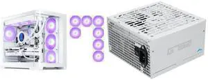 SAMA V60 PC Case, Mid-Tower Computer Case, A Curved Tempered Glass, 7 Pre-Installed ARGB PWM Fans and Fan Hub, USB Type-C, ATX/MATX/ITX Back-Connect Support, 360mm Liquid Cooler Compatible, White and SAMA G750W ATX 3.1 Power Supply, 750W, Cybenetics Gold Standards, PCIe 5.1 Ready, Full Modular, Japanese Capacitors, FDB Fan, White Version SAMA V60 PC Case, Mid-Tower Computer Case, A Curved Tempered Glass, 7 Pre-Installed ARGB PWM Fans and Fan Hub, USB Type-C, ATX/MATX/ITX Back-Connect Support, 360mm Liquid Cooler Compatible, White and SAMA G750W ATX 3.1 Power Supply, 750W, Cybenetics Gold Standards, PCIe 5.1 Ready, Full Modular, Japanese Capacitors, FDB Fan, White Version