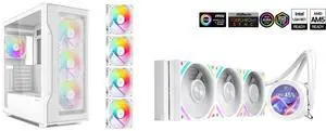 SAMA S40 White ATX Mid Tower Case - High Airflow, 4x 120mm ARGB PWM Fans, Tempered Glass, Mesh Front, Type-C, Supports ATX/M-ATX/ITX & 4090 GPUs - Computer Case and SAMA Q70 White CPU Liquid Cooler, 360MM Liquid Water AIO CPU Cooler with 2.8" LCD Display, Magnetic Detachable, XT120 Modular Fans LCP Blade, Bonus Stands, 115X, 2011, 1200, 1700, AM4, AM5 AIO Cooler SAMA S40 White ATX Mid Tower Case - High Airflow, 4x 120mm ARGB PWM Fans, Tempered Glass, Mesh Front, Type-C, Supports ATX/M-ATX/ITX & 4090 GPUs - Computer Case and SAMA Q70 White CPU Liquid Cooler, 360MM Liquid Water AIO CPU Cooler with 2.8" LCD Display, Magnetic Detachable, XT120 Modular Fans LCP Blade, Bonus Stands, 115X, 2011, 1200, 1700, AM4, AM5 AIO Cooler