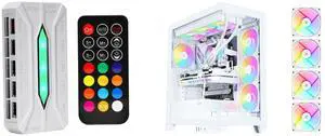 SAMA 20-Port Case Fan Hub with Remote, SATA Power 10-Port 4-Pin PWM Fan Speed and 10-Port 3-Pin ARGB Lighting Controller and SAMA V50 White Mid Tower PC Case, 4x120mm ARGB PWM Fan Pre-Install for Efficient Cooling, Compatible ATX/MATX/ITX Motherboards and Back-Connect Design Supports 360mm Water Cooling and 40 Series GPU SAMA 20-Port Case Fan Hub with Remote, SATA Power 10-Port 4-Pin PWM Fan Speed and 10-Port 3-Pin ARGB Lighting Controller and SAMA V50 White Mid Tower PC Case, 4x120mm ARGB PWM Fan Pre-Install for Efficient Cooling, Compatible ATX/MATX/ITX Motherboards and Back-Connect Design Supports 360mm Water Cooling and 40 Series GPU