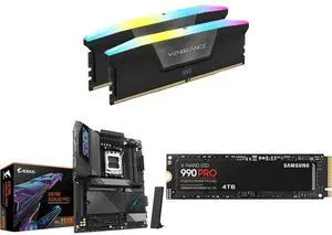 CORSAIR Vengeance RGB 64GB (2 x 32GB) 288-Pin PC RAM DDR5 6400 (PC5 51200) Desktop Memory Model CMH64GX5M2N6400C32 GIGABYTE X870E AORUS PRO AM5 LGA 1718, ATX, DDR5, 4x M.2, PCIe 5.0, USB4, Wi-Fi 7, 2.5GbE LAN, EZ-Latch, 5-Year Warranty SAMS CORSAIR Vengeance RGB 64GB (2 x 32GB) 288-Pin PC RAM DDR5 6400 (PC5 51200) Desktop Memory Model CMH64GX5M2N6400C32 GIGABYTE X870E AORUS PRO AM5 LGA 1718, ATX, DDR5, 4x M.2, PCIe 5.0, USB4, Wi-Fi 7, 2.5GbE LAN, EZ-Latch, 5-Year Warranty SAMS