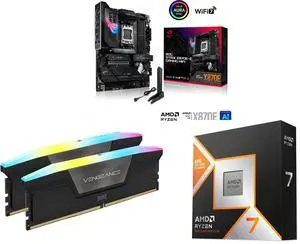 ASUS ROG STRIX X870E-E GAMING WIFI AMD AM5 X870 ATX motherboard 18+2+2 power stages, Dynamic OC Switcher, Core Flex, DDR5 AEMP, WiFi 7, 5x M.2, PCIe 5.0, Q-Release Slim, USB4, AI OCing & Networking CORSAIR Vengeance RGB 32GB (2 x 16GB) 288- ASUS ROG STRIX X870E-E GAMING WIFI AMD AM5 X870 ATX motherboard 18+2+2 power stages, Dynamic OC Switcher, Core Flex, DDR5 AEMP, WiFi 7, 5x M.2, PCIe 5.0, Q-Release Slim, USB4, AI OCing & Networking CORSAIR Vengeance RGB 32GB (2 x 16GB) 288-