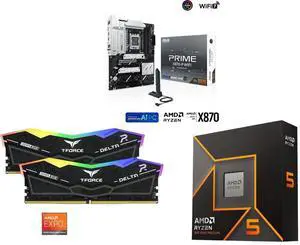 ASUS PRIME X870-P WIFI AMD AM5 X870 ATX motherboard 14+2+1 80A DrMOS power stages, DDR5, PCIe 5.0 , PCIe 5.0 x16, Q-Release, 4x M.2 , Wi-Fi 7, Q-Antenna, 2.5Gb LAN, USB4, USB Type-C, BIOS FlashBack Team T-Force Delta RGB 32GB (2 x 16GB) 288 ASUS PRIME X870-P WIFI AMD AM5 X870 ATX motherboard 14+2+1 80A DrMOS power stages, DDR5, PCIe 5.0 , PCIe 5.0 x16, Q-Release, 4x M.2 , Wi-Fi 7, Q-Antenna, 2.5Gb LAN, USB4, USB Type-C, BIOS FlashBack Team T-Force Delta RGB 32GB (2 x 16GB) 288