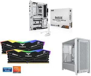 ASUS B650E MAX GAMING WIFI W - AMD B650 AM5, PCIe 5.0, ATX Motherboard, White PCB, DDR5, 3x M.2, Wi-Fi 6E, 2.5Gb LAN, USB 10Gbps Type-C, DisplayPort, HDMI, BIOS FlashBack, Aura Sync, Advanced AI PC Team Group 16GB (2 x 8GB) 288-Pin PC RAM D ASUS B650E MAX GAMING WIFI W - AMD B650 AM5, PCIe 5.0, ATX Motherboard, White PCB, DDR5, 3x M.2, Wi-Fi 6E, 2.5Gb LAN, USB 10Gbps Type-C, DisplayPort, HDMI, BIOS FlashBack, Aura Sync, Advanced AI PC Team Group 16GB (2 x 8GB) 288-Pin PC RAM D