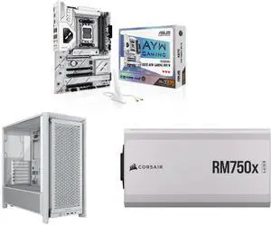 ASUS X870 AYW GAMING WIFI AM5 ATX motherboard, 12+2+1 80A DrMOS, DDR5, PCIe 5.0, 3x M.2, Wi-Fi 6, 2.5Gb LAN, HDMI, USB4, USB 20Gbps Type-C, Aura Sync; Corsair 4000D RS White Case; RM750x Shift 750W 80 PLUS GOLD Modular PSU ASUS X870 AYW GAMING WIFI AM5 ATX motherboard, 12+2+1 80A DrMOS, DDR5, PCIe 5.0, 3x M.2, Wi-Fi 6, 2.5Gb LAN, HDMI, USB4, USB 20Gbps Type-C, Aura Sync; Corsair 4000D RS White Case; RM750x Shift 750W 80 PLUS GOLD Modular PSU