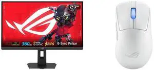 ASUS ROG STRIX 27" QHD 360Hz monitor with dual mode to 25" Full HD, AMD FreeSync, G-Sync, HDR400, adjustable stand XG27AQNGV. Includes ASUS ROG Keris II WL Ace mouse, 42000-dpi, SpeedNova wireless, 4000 Hz wireless, 8000 Hz wired - White ASUS ROG STRIX 27" QHD 360Hz monitor with dual mode to 25" Full HD, AMD FreeSync, G-Sync, HDR400, adjustable stand XG27AQNGV. Includes ASUS ROG Keris II WL Ace mouse, 42000-dpi, SpeedNova wireless, 4000 Hz wireless, 8000 Hz wired - White