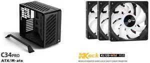 Mechanic master C34pro side penetrating 360 water-cooled eatx portable desktop computer aluminum alloy case Black and Mechanic Master KaKaLock Magic Cableless Series KL120 -wild 120mm Fan Cableless PWM aRGB Fan Black 3 Packs Mechanic master C34pro side penetrating 360 water-cooled eatx portable desktop computer aluminum alloy case Black and Mechanic Master KaKaLock Magic Cableless Series KL120 -wild 120mm Fan Cableless PWM aRGB Fan Black 3 Packs