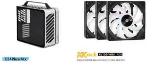Mechanic Master C34Plus Portable Desktop ATX Case with Aluminum Handle - 5-Slot Mode Switchable, MATX Motherboard Support, 240mm AIO Compatibility (RAM Height 44mm), Fits Extra-Long GPUs and Mechanic Master KaKaLock Magic Cableless Series KL120 -wild 120mm Fan Cableless PWM aRGB Fan Black 3 Packs Mechanic Master C34Plus Portable Desktop ATX Case with Aluminum Handle - 5-Slot Mode Switchable, MATX Motherboard Support, 240mm AIO Compatibility (RAM Height 44mm), Fits Extra-Long GPUs and Mechanic Master KaKaLock Magic Cableless Series KL120 -wild 120mm Fan Cableless PWM aRGB Fan Black 3 Packs