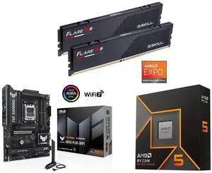 G.SKILL Flare X5 32GB (2x16GB) DDR5 6000 RAM, ASUS TUF GAMING B850-PLUS WIFI AM5 ATX motherboard, 14+2+1 80A, DDR5, PCIe 5.0, 3x M.2, Wi-Fi 7, 2.5Gb LAN, USB-C, AMD Ryzen 5 9600X 6-Core 3.9GHz, Radeon Graphics G.SKILL Flare X5 32GB (2x16GB) DDR5 6000 RAM, ASUS TUF GAMING B850-PLUS WIFI AM5 ATX motherboard, 14+2+1 80A, DDR5, PCIe 5.0, 3x M.2, Wi-Fi 7, 2.5Gb LAN, USB-C, AMD Ryzen 5 9600X 6-Core 3.9GHz, Radeon Graphics