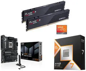 G.SKILL Flare X5 32GB (2x16GB) DDR5 6000 RAM, ASUS TUF GAMING X870E-PLUS WIFI7 ATX Motherboard, AMD Ryzen 7 9800X3D 8-Core 5.2 GHz Processor with Radeon Graphics G.SKILL Flare X5 32GB (2x16GB) DDR5 6000 RAM, ASUS TUF GAMING X870E-PLUS WIFI7 ATX Motherboard, AMD Ryzen 7 9800X3D 8-Core 5.2 GHz Processor with Radeon Graphics