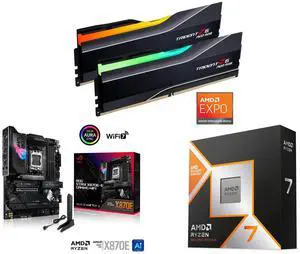 G.SKILL Trident Z5 Neo RGB 64GB (2x32GB) DDR5 6000 RAM, ASUS ROG STRIX X870E-E GAMING WIFI AMD AM5 X870 ATX motherboard, AMD Ryzen 7 9800X3D 8-Core 5.2 GHz CPU, Radeon Graphics, WiFi 7, PCIe 5.0, USB4 G.SKILL Trident Z5 Neo RGB 64GB (2x32GB) DDR5 6000 RAM, ASUS ROG STRIX X870E-E GAMING WIFI AMD AM5 X870 ATX motherboard, AMD Ryzen 7 9800X3D 8-Core 5.2 GHz CPU, Radeon Graphics, WiFi 7, PCIe 5.0, USB4