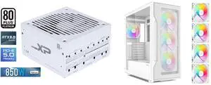 SAMA XP 850w ATX Power Supply PSU For Gaming Computer PC Power Supply Unit White - 80 Plus Platinum Gold - ATX 3.0 & PCIe 5.0 Compliant - Fully Modular - Low Noise Intelligent ECO Silent Fan and SAMA S40 White ATX Mid Tower Case - High Airflow, 4x 120mm ARGB PWM Fans, Tempered Glass, Mesh Front, Type-C, Supports ATX/M-ATX/ITX & 4090 GPUs - Computer Case SAMA XP 850w ATX Power Supply PSU For Gaming Computer PC Power Supply Unit White - 80 Plus Platinum Gold - ATX 3.0 & PCIe 5.0 Compliant - Fully Modular - Low Noise Intelligent ECO Silent Fan and SAMA S40 White ATX Mid Tower Case - High Airflow, 4x 120mm ARGB PWM Fans, Tempered Glass, Mesh Front, Type-C, Supports ATX/M-ATX/ITX & 4090 GPUs - Computer Case