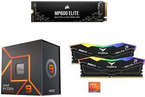 Corsair MP600 Elite 1TB PCIe 4.0 NVMe SSD, AMD Ryzen 9 7900X 12-Core 4.7GHz AM5 Processor, Team T-Force Delta RGB 32GB (2x16GB) DDR5 6000 Desktop Memory Corsair MP600 Elite 1TB PCIe 4.0 NVMe SSD, AMD Ryzen 9 7900X 12-Core 4.7GHz AM5 Processor, Team T-Force Delta RGB 32GB (2x16GB) DDR5 6000 Desktop Memory