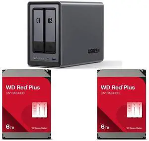 UGREEN NASync DXP2800, 2-Bay NAS with Intel N100 Quad-Core CPU (Up to 3.4GHz) 8GB DDR5, 2x M.2 PCIe Slots, 2.5GbE Port (Diskless) 2 x WD Red Plus WD60EFPX 6TB 5400 RPM 256MB Cache SATA 6.0Gb/s 3.5" Hard Drives UGREEN NASync DXP2800, 2-Bay NAS with Intel N100 Quad-Core CPU (Up to 3.4GHz) 8GB DDR5, 2x M.2 PCIe Slots, 2.5GbE Port (Diskless) 2 x WD Red Plus WD60EFPX 6TB 5400 RPM 256MB Cache SATA 6.0Gb/s 3.5" Hard Drives