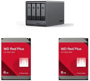 UGREEN NASync DXP4800 Plus, 4-Bay NAS, Intel Pentium Gold 5-Core CPU (4.40 GHz), 8GB DDR5, 1x 2.5GbE, 1x 10GbE, 2x SD, Diskless, 2x WD Red Plus 6TB 5400 RPM SATA 6.0Gb/s 3.5" HDDs UGREEN NASync DXP4800 Plus, 4-Bay NAS, Intel Pentium Gold 5-Core CPU (4.40 GHz), 8GB DDR5, 1x 2.5GbE, 1x 10GbE, 2x SD, Diskless, 2x WD Red Plus 6TB 5400 RPM SATA 6.0Gb/s 3.5" HDDs